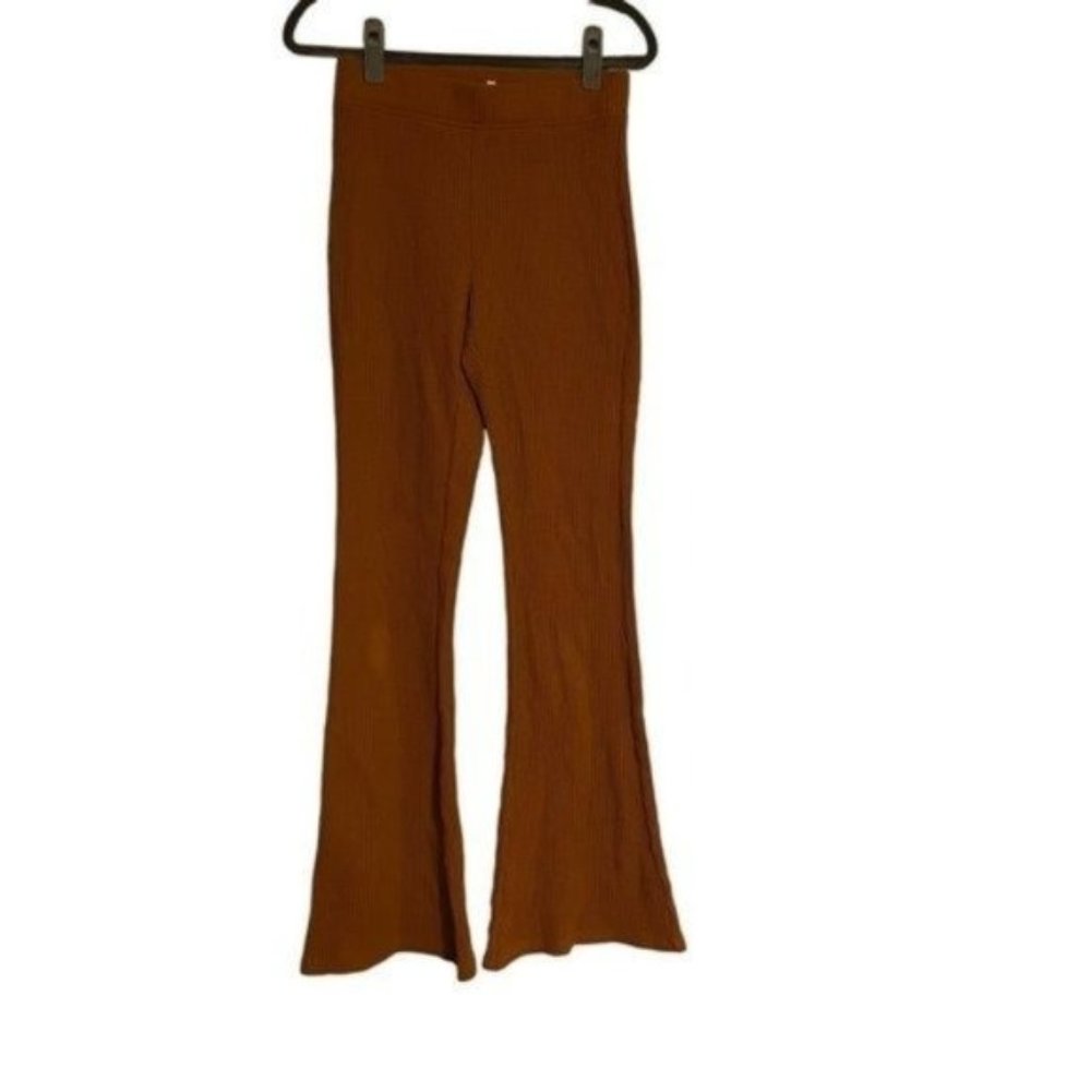 Aerie Burnt Orange Size Small Long Wide Leg Waffle Weave Textured Pant Boho